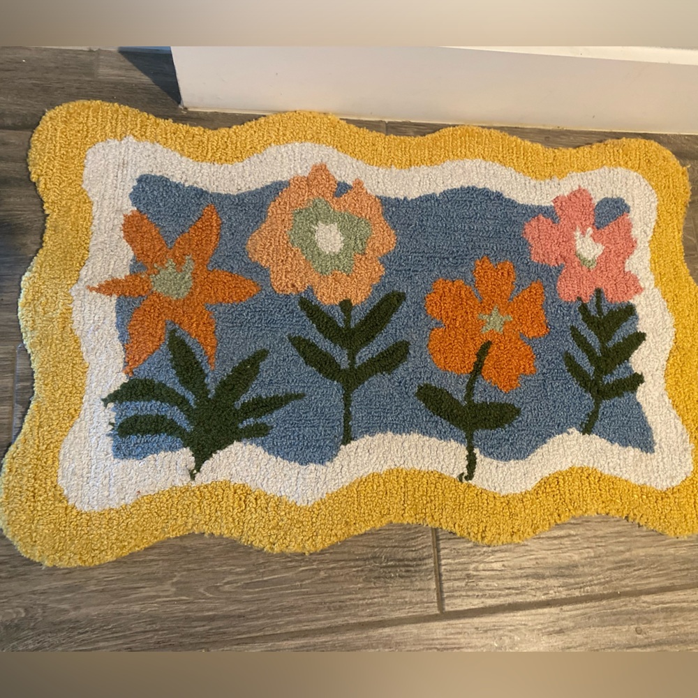 LARKSPUR LIVING YELLOW,BLUE FLORAL BATH,FLOOR POLYESTER MAT,HOOKED RUG-20"X32"